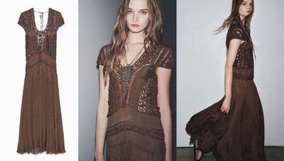 NWT $219 ZARA BROWN ZW COLLECTION COMBINATION CROCHET EMBROIDERED DRESS M |  eBay