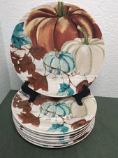 Royal Norfolk Pumpkin Fall Dinner Plates Set Of 8