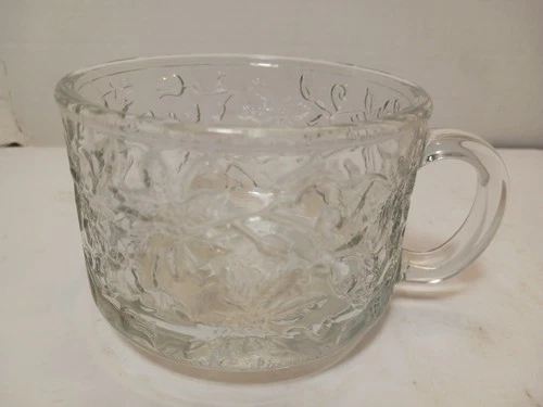 Princess House Fantasia Vintage Clear Glass Mug Textured Floral Design 4" x 3"