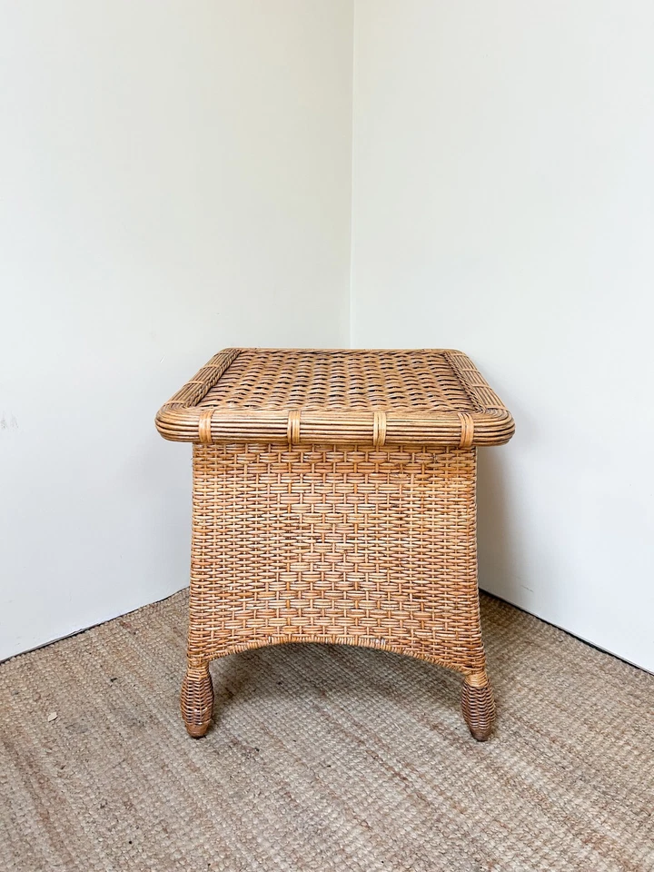 Vintage Woven Rattan Side Table – Square Occasional Table - Image 4 of 4