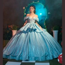 Sky Blue Quincenara Dresses Applique Beading Off Shoulder Ball Gown Sweet 16Prom
