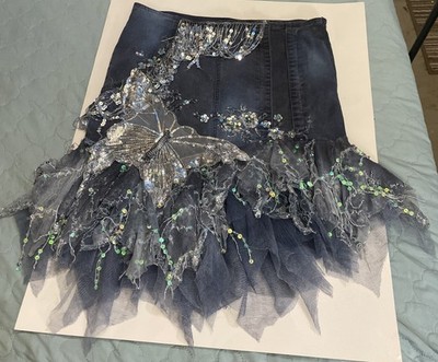 ARCHIVAL VINTAGE Y2K Black Cat Butterfly Skirt - Museum Quality Fairy Grunge 30