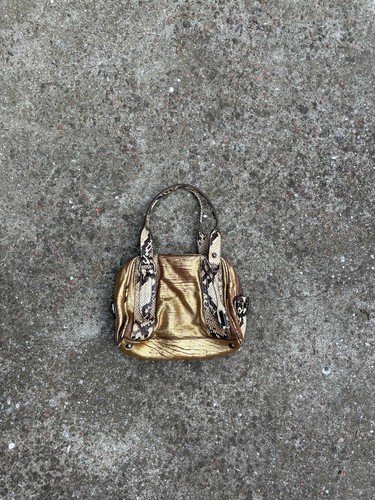Vintage Authentic Rare Miu Miu Gold Metallic Lambskin Leather Zip Tote Handbag
