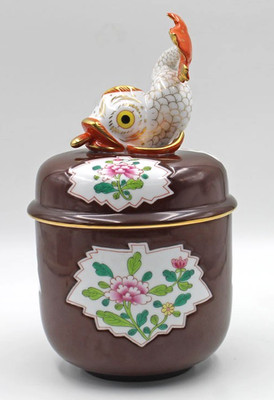 Herend LG Jar Dolphin Finial 6309 Chinese Export Porcelain Batavian Cafe au Lait
