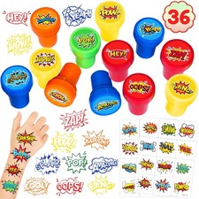 36PCS Superhero Party Favors - 24PCS Temporary Tattoos  12PCS Stamps  Hero ...