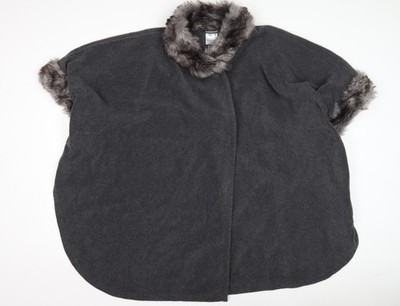 Bonmarche Damen Cape grau mit Kunstfellbesatz, S/M
