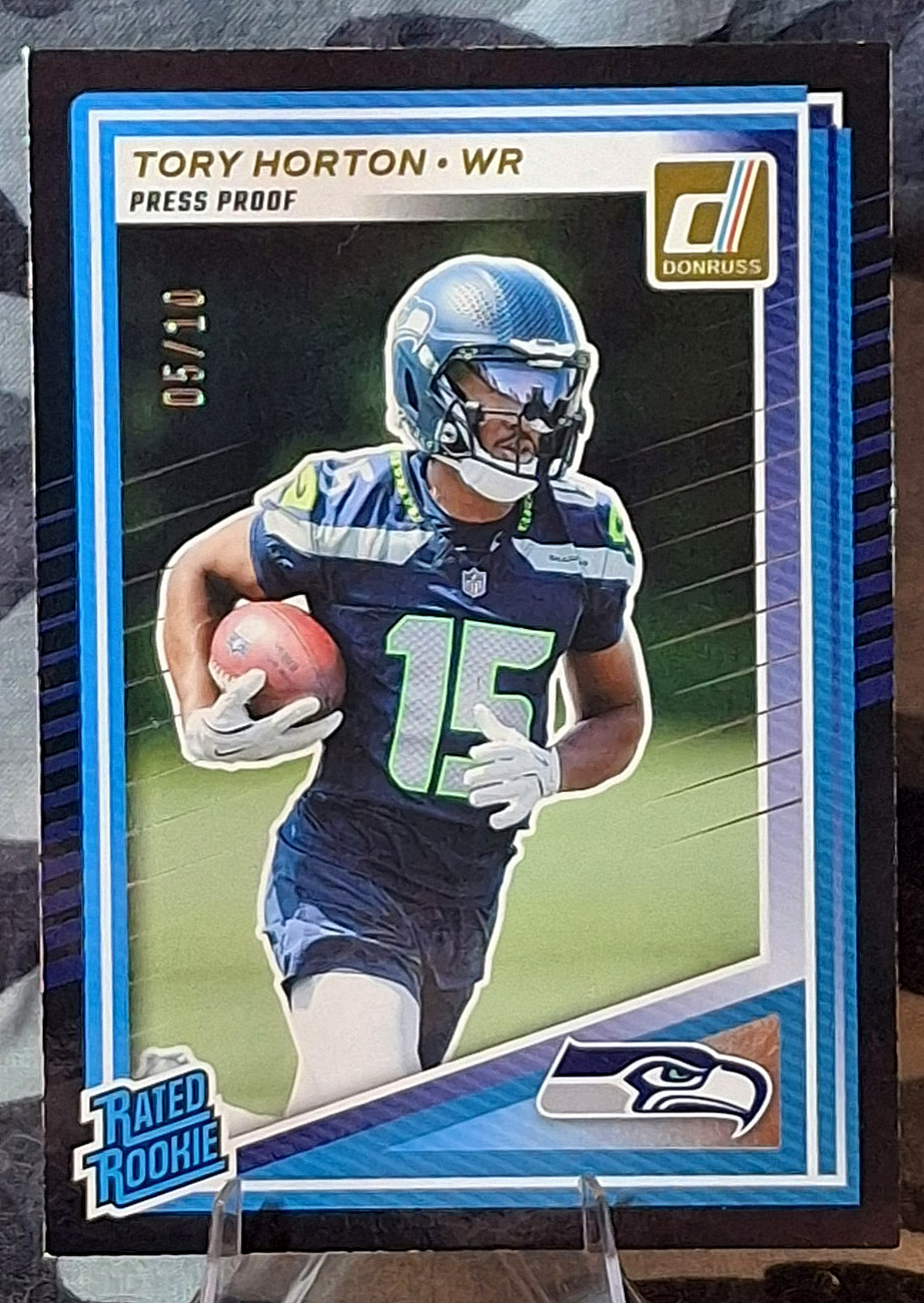 Tory Horton RC SSP 2025 Donruss Rated Rookie Press Proof Black /10 Super Short