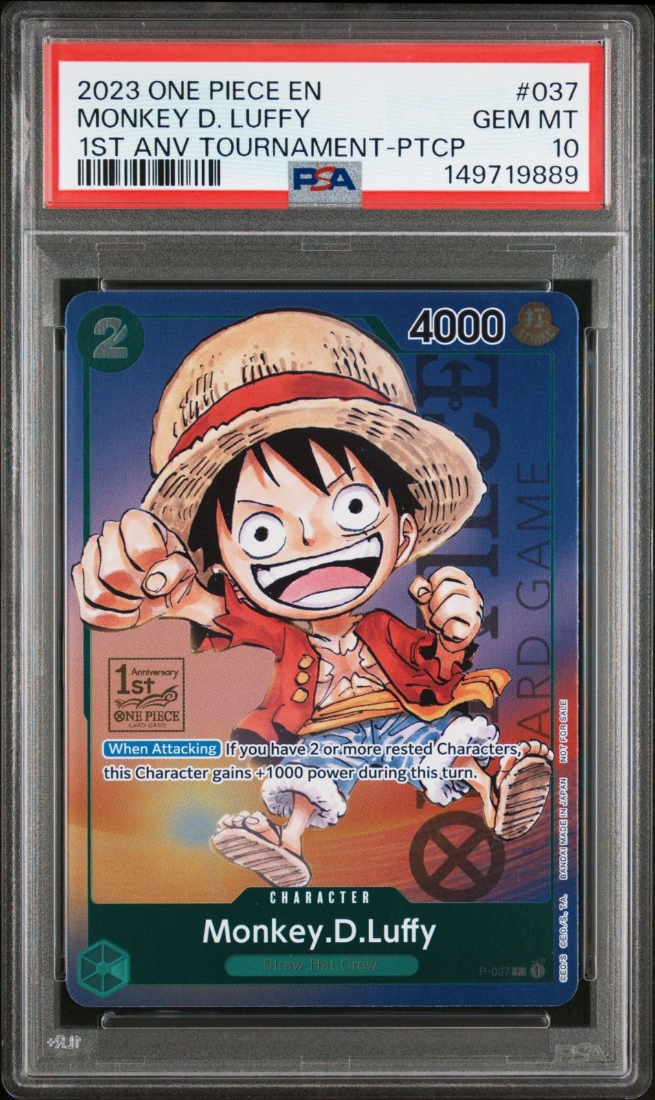 One Piece Monkey D Luffy 1st Anniversary Tournament PTCP P-037 PSA 10 Gem Mint