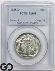 1938-D Walking Liberty Half Dollar PCGS MS 65 ** Premium Quality, Key This Nice!