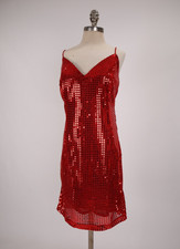 Vtg Frederick's of Hollywood Red Sequin Mini Slip Dress Party Prom Valentine's
