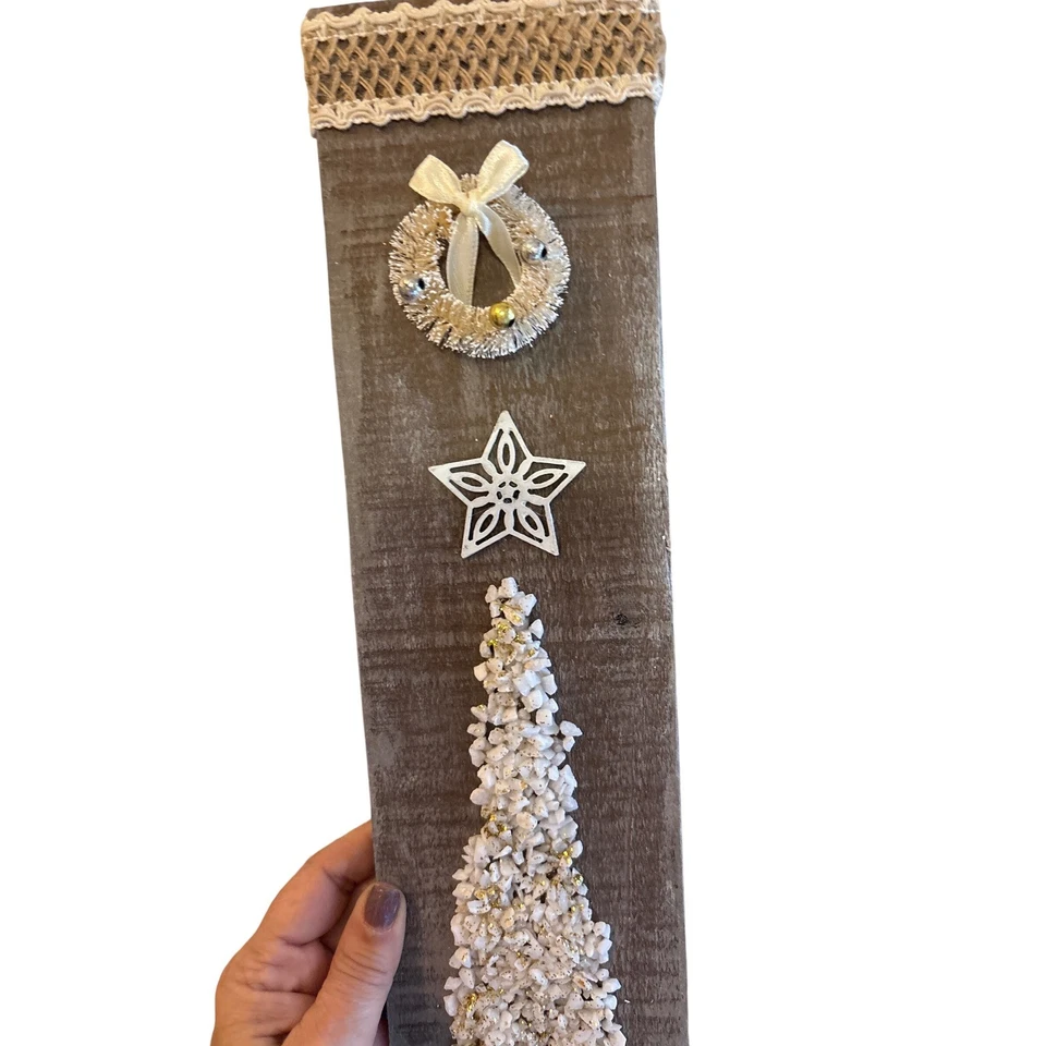 Árbol de Navidad de madera rústico decoración de pared brillo estrella corona acento navideño Foto 4 de 4