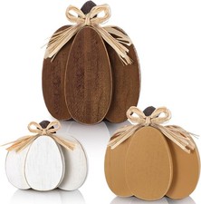 3 Pcs Fall Pumpkin Decor 3D Wooden Pumpkin Tabletop Decor