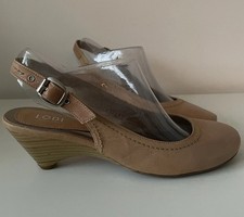 DESIGNER LODI AURA NUDE TAN LEATHER SLINGBACK COURT SHOE KITTEN HEEL PUMP UK 5