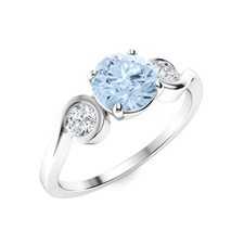 925 Sterling Silver Aquamarine Gemstone Three-Stone Prong Ring Jewelry