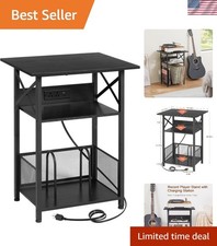 Stylish Record Stand for Vinyl with Charging Station - Supports Heavy Turntables