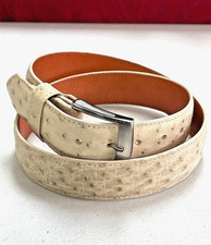 Genuine Ostrich Full Quill Belt 1" Bone Orix White Leather Silver Buckle 31-41