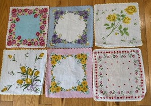 Floral Hankies Hankerchiefs Lot Of 6 Vintage