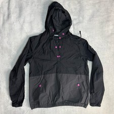 Columbia Women's Small Windbreaker Black Hooded Jacket with Pink Snap Buttons