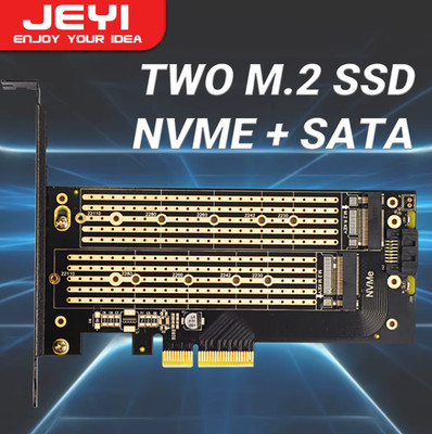 Jeyi sk6 m.2 dual m.2 pcie 4,0 adapter nvme ngff ssd, nvme (m-b key) sata ssd