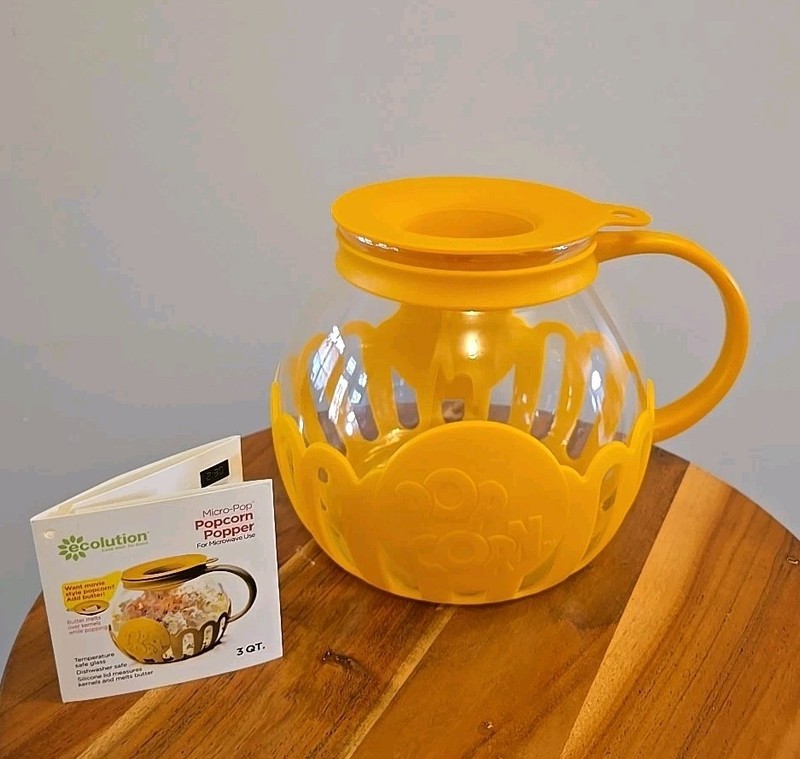 Ecolution Micro-Pop Microwave Popcorn Popper 3 qt Temperature Safe Glass Yellow