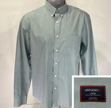 UNTUCKit  L Large Long Sleeve Green Shirt Check Button Down Cotton Wrinkle Free