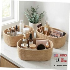 Beautiful Storage Basket Set of 3 - Sturdy Jute Rope Baskets for Jute-Brown