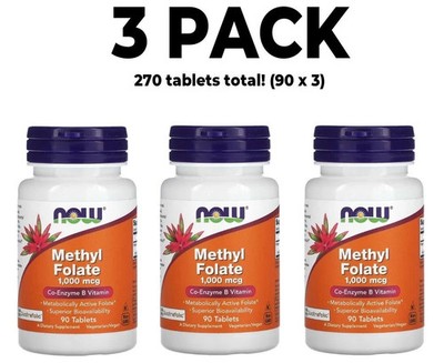 NOW Foods, 3 PACK, Methyl Folate, 1,000 mcg, 90 Tablets each (270 total!)