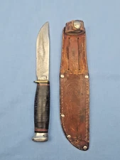Vintage MARBLES Gladstone Mich. Boy Scout Hunting Knife, Leather Washer Handle
