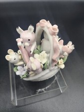 Vtg Porcelain Pigs In A Basket Figurine Momma Pig Piglets Country Farm