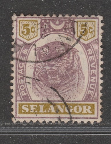 SELANGOR 1895 5c Tiger SG 55 Used