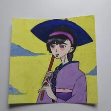 Sindy Fuhr Gouache Painting Hand Made Anime Girl Pop Art Title Sunny Day Walk B