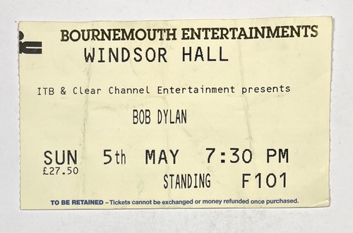 Bob Dylan - Bournemouth, UK (2002) Original Concert Ticket - Picture 2 of 4