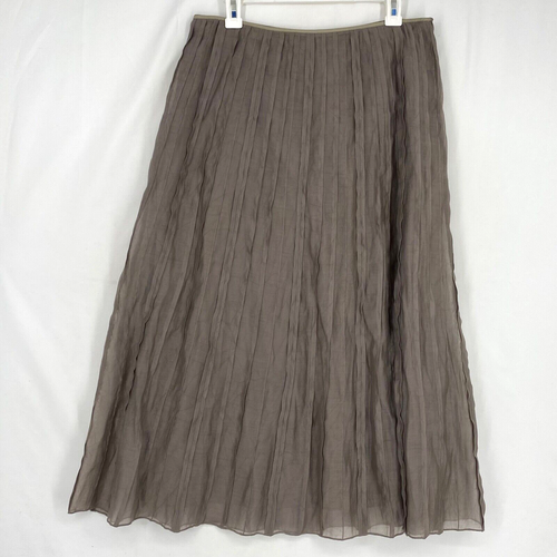 Nic & Zoe Womens Size 10 A-Line Maxi Skirt Taupe Sheer Pleated Tencel Polyester