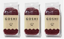 3 PACK Goshi Exfoliating Shower Sponge Rip Resistant, Red, Made in Japan