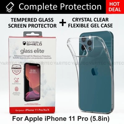 Zagg Glass Screen Protector + Clear Gel Case Back Cover for Apple iPhone 11 Pro - Image 1 of 4