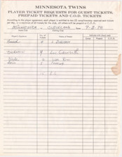 Minnesota Twins Player Signed Ticket Request Form Vintage 16209