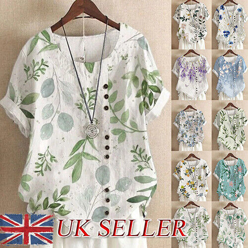 Womens Summer Cotton Linen Tops Loose T 
