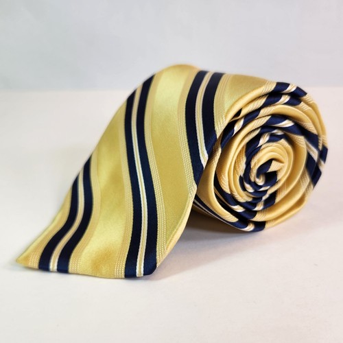 Yellow Striped Tie Daniel Cremieux Hand Made In USA 100% Silk 58"L x 3 3/8"W - Picture 2 of 8