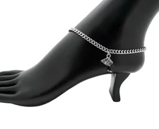 10" Cuban Chain Anklet Bracelet BLACK NEFERTITI Ankle Bracelet Rhodium Plated