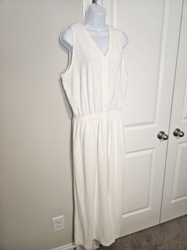Vintage 1970s Sleveless V-neck White Terri cloth Dress Beach Cover-up Sz Large - Picture 1 of 7