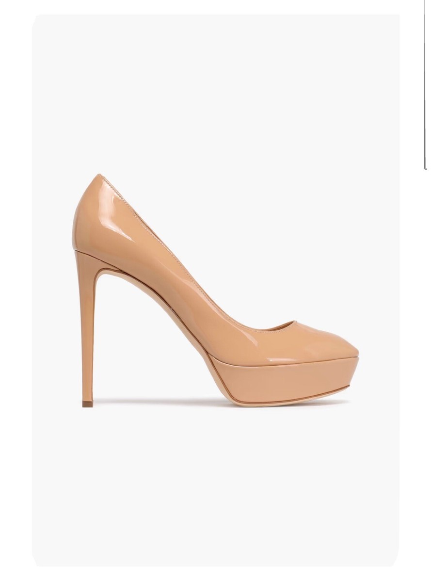 Sergio Rossi Manhattan Beige Patent Leather Platform Pumps BNIB