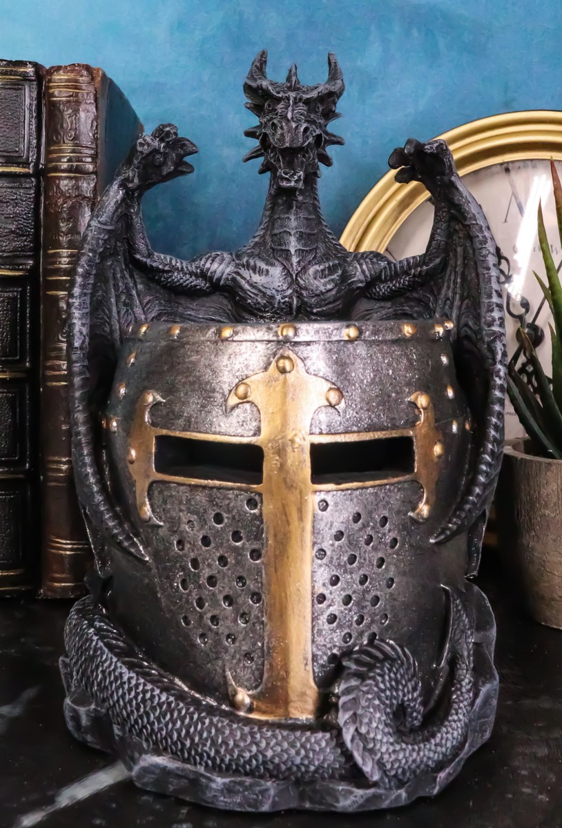 Ebros Fantasy Saint George Dragon Guarding Medieval Knight Helmet