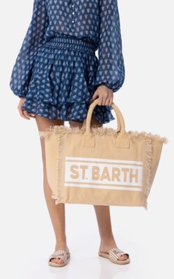 MC2 Saint Barth Vanity BAG Beige Logo Weiß Groß ORIGINAL