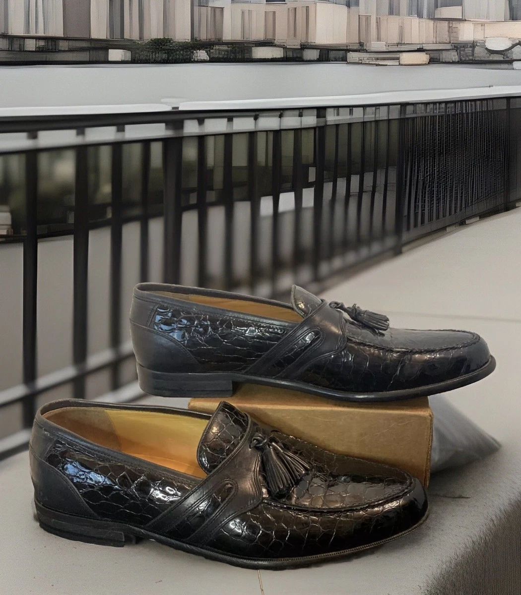 Johnston & Murphy Italy Tassel Loafers Mens Sz 11.5 M Black Croc Embossed Shoes Johnston & Murphy Men main image 2