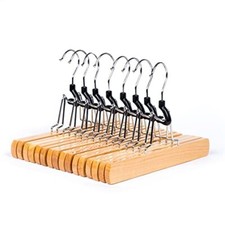 Natural Wooden Pants Hangers 10 Pack Wood Clamp Hangers with Non Slip Padded ...