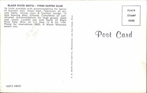 Black River Falls WI Black River Motel Bowling Alley c1950s-60s Postcard - 第 2/2 張圖片