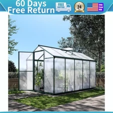 6x10 FT Polycarbonate Greenhouse with Quick Setup Structure and Roof Vent Garden