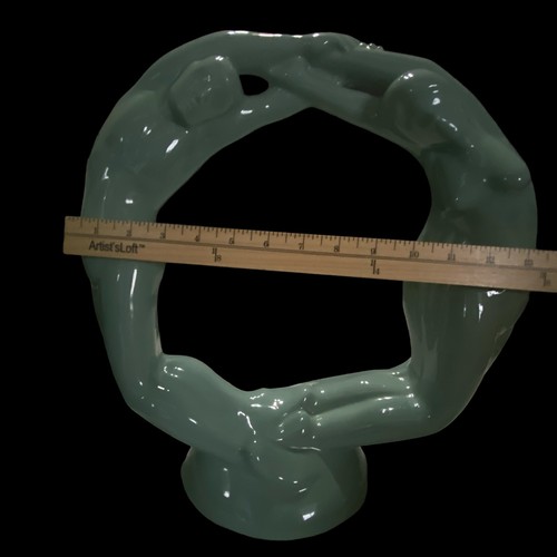 Vtg Haeger Pottery Circle Of Love Statue Sculpture Art Deco Green Original Tag - Picture 14 of 14
