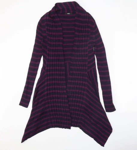 Cardigan da donna viola collo a V a righe poliammide taglia 8