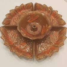 California Pottery Chip And Dip Charcuterie Tray 5 Piece Brown Orange Leaf 